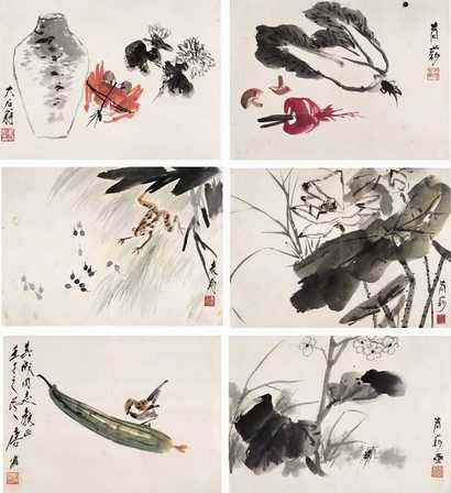 唐云 壬子（1972年）作 花鸟蔬果合册 册页（十开）